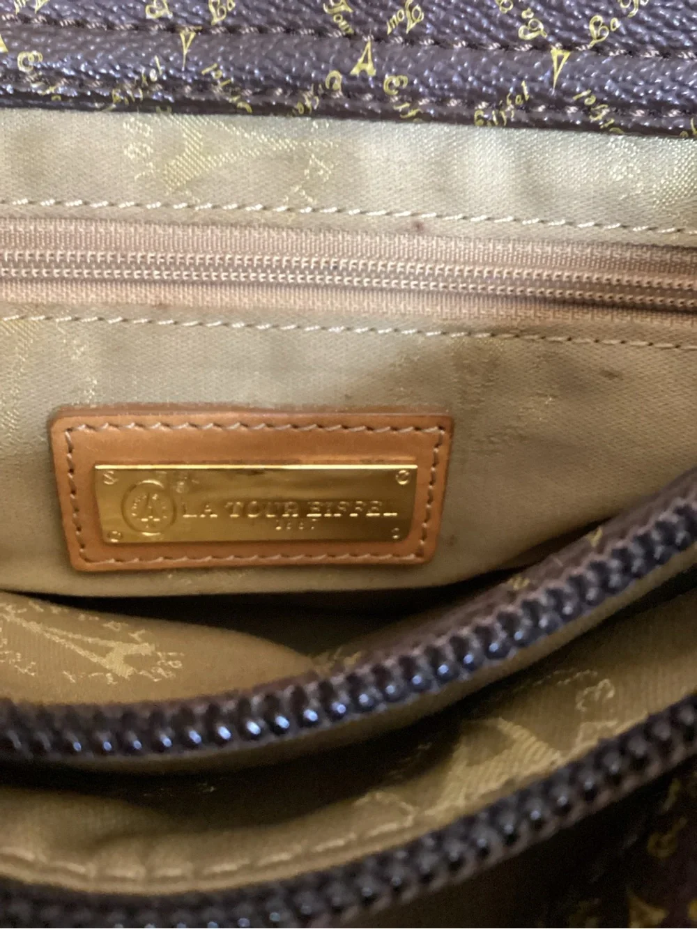 Vintage La Tour Eiffel 1887 Classic Brown Leather Satchel with Tan Handles